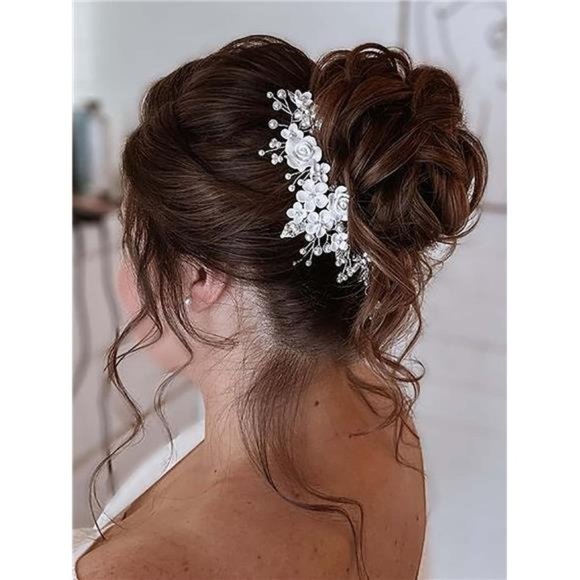 Unicra Flower Bride Wedding Hair Vine Pearl Bridal Piece Leaf Hair Accessories main image 4